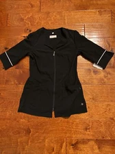 White Cross Marvella 2814 Women's Lab Coat w/ 2 Way Zipper 3/4 Sleeve Black S/P