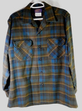 Vintage 60s Pendleton Board Shirt Loop Collar Plaid USA Virgin Wool Size M