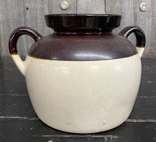 Antique RRP Co. Roseville Ceramic Crock 2 Tone Brown & Cream Jug Pot 2 Handles