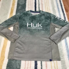 Huk Performance Fishing Shirt Long Sleeve Mens Medium AOP Camo Sun UPF 814