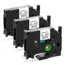 Three 12mm Compatible Brother P-Touch Tapes White tze-231 Black Text Brother