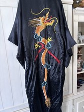 Vintage 100 Silk Phoenix Kimono. Embroidered Large Dragon. 54 Long 48 Chest