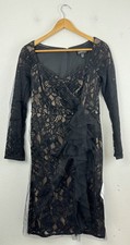 Tadashi Shoji Black Lace Draped Mesh Dress Size 4 NWT
