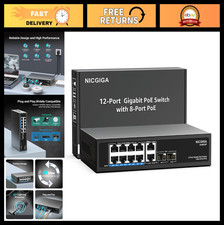 12-Port Gigabit PoE Switch Unmanaged, 8-Port PoE 120W, 2 Uplink 1000Mbps, SFP P