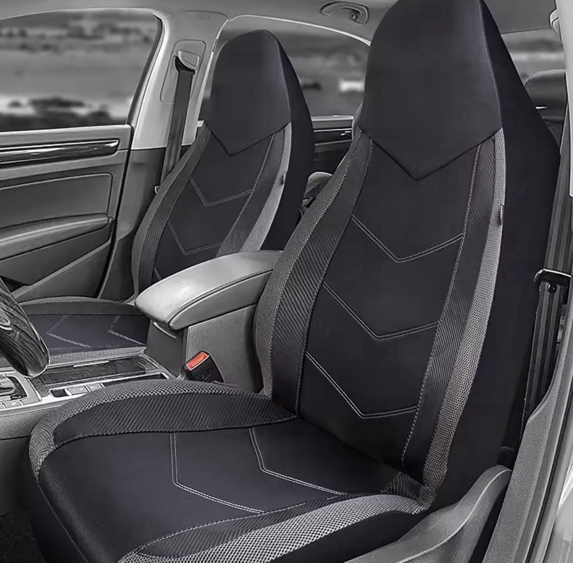 Coppia Coprisedili Auto Universali Sedili Sportivi Tessuto Traspirante Airbag - Miniatura 5
