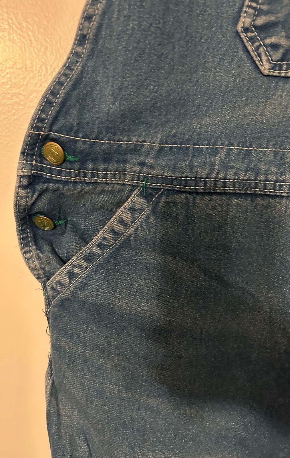 VTG Liberty Bib Overalls Mens 44x30 Blue Denim Distressed Workwear Farm USA