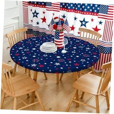 Round 4th of July Tablecloth with Elastic Edge 140g 44" Round Navy Blue