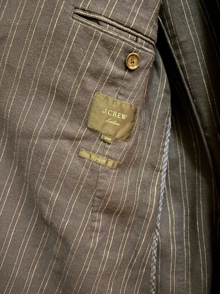 J Crew 38R Ludlow Suit Double Breasted Linen Wool Slim Blazer Jacket Pants 32x29 - Image 2 of 4