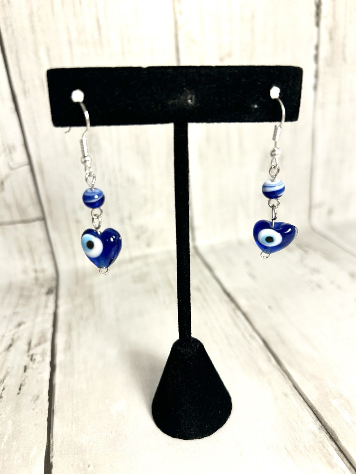 Earrings Blue heart with eye glass