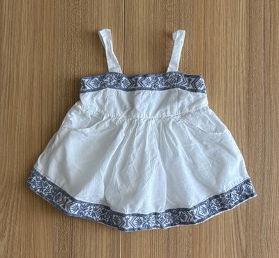 Tahari Baby Cotton Embroidered Dress 3-6M White Blue Smocked Pockets Summer Cute