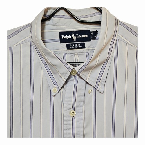Ralph Lauren camicia grande abbottonata uomo cotone righe blu manica corta XXL LEGGI - Foto 8 di 17