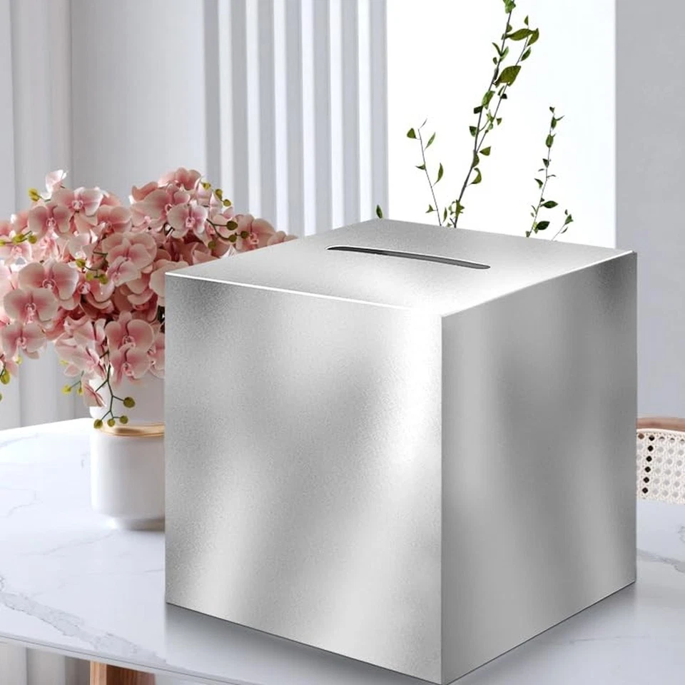 JC HUMMINGBIRD Silver Card Box – 10"x10" Foldable Gift Box with Slit for W