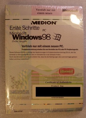 Microsoft Windows 98 zweite Ausgabe CD mit Handbuch & Product-Key, Deutsch -NEU