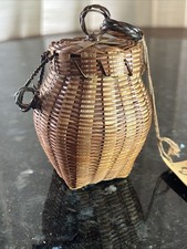 Vintage Miniature 3.5" Tall Hand Woven Rattan Basket With Lid Ornament