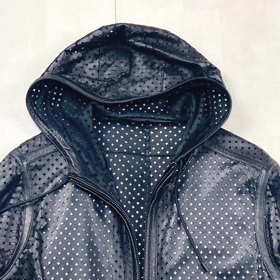 Givenchy Hooded Perforated Leather Jacket Black Punching Pre-owned From Japan - Image 3 of 4