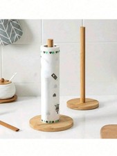 Wooden Roll Paper Towel Holder Tissue Vertical Stand Kitchen Storage Organizer