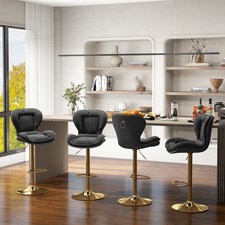 Set of 4 Leathaire Bar Chairs Adjustable Bar Stool with Padded Seat Footrest