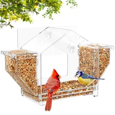 Window Bird Feeder, Clear Birdfeeder for Window Larger Viewing, Squirrel-Proo...