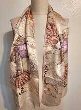 Vintage Smithsonian Institution Scarf Silk Pastel Shells 49"x 11"
