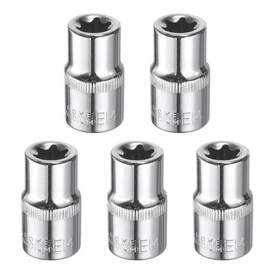 5pcs E-Torx Socket 1/2'' Drive E14 Star Socket 1.5'' Length 6 Point Spline Sleeve
