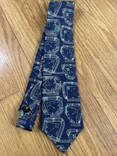 Vintage Josh Bach Baseball Stadium 100% Silk Men's Neck Tie Blue Made in USA