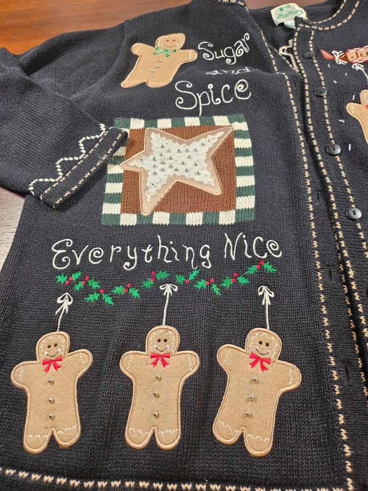 The Quacker Factory Christmas Cardigan Sweater Women's 2XL Black Sugar Spice - Image 4 of 4