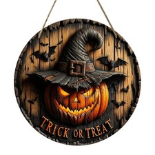 1 Halloween Wooden Wreath Sign Vintage Witch Pumpkin Head Horror Art Decor Party