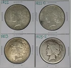 1922 1922-D 1923 1925-S Peace Dollar Lot of 4