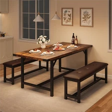 63in Extendable Dining Table Set for 4-6 People 3-Piece Kitchen Table Set Rustic