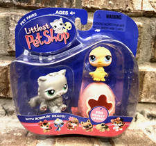 Littlest Pet Shop 2005 PAR DE MASCOTAS POLLITO AMARILLO 81 GATO PERSA GRIS 82 con huevo de Pascua