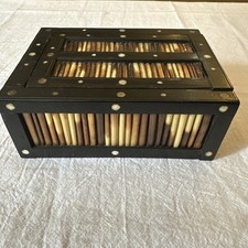 Antique Porcupine Quill Box Sliding Lid, Good Condition, ebony framing, 