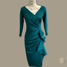 XSCAPE Emerald Green Ruffle Sheath Dress Size 6 NYE Holiday Gala Christmas Gift