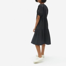 New Everlane The Tiered Cotton Short Sleeve Midi Dress Black Women XS NWOT