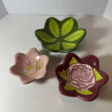 RETIRED PartyLite Set of 3 Stackable Ceramic ROSE Trinket / Votive Dishes -Rare