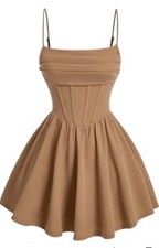 Summer Ruched Short Mini Dress Sleeveless Pleated A-Line Dress size large