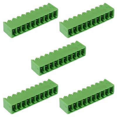 5 x 10-Way 3.5mm Vertical PCB Header Closed Ends Green 10A 300V