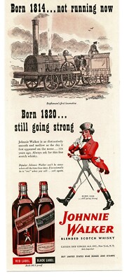 1944 Johnnie Walker Red Black Whiskey Stephenson's Planet Locomotive Vintage Ad