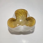 Murano Art Glass Cased White Gold Flake Ashtray Bowl Vintage Dish