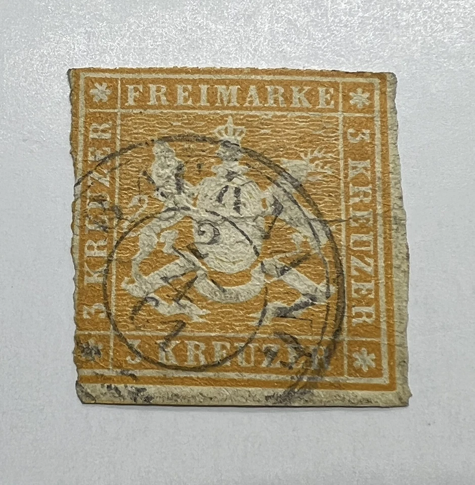 1857/1859 WURTTEMBERG 3KR STAMP #9/15 WITH 1864 BACKNANG SON CANCEL - Image 2 of 3