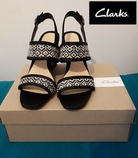 Clarks Black Abstract Wedge Heel Sandals(Leather &Other),Size UK 6/Euro 39