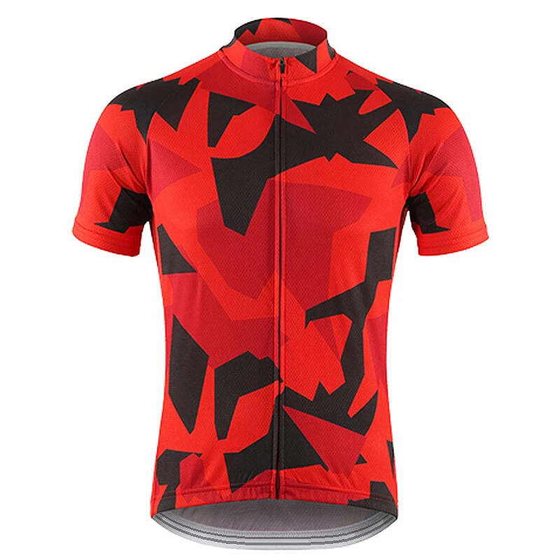 Short Sleeve Cycle Jersey Bike Jacket Red Camo Shirt Bib MTB Ride
