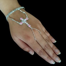 Collana Mano Braccialetto Con Anello Alla Schiava Croce Strass Gesù