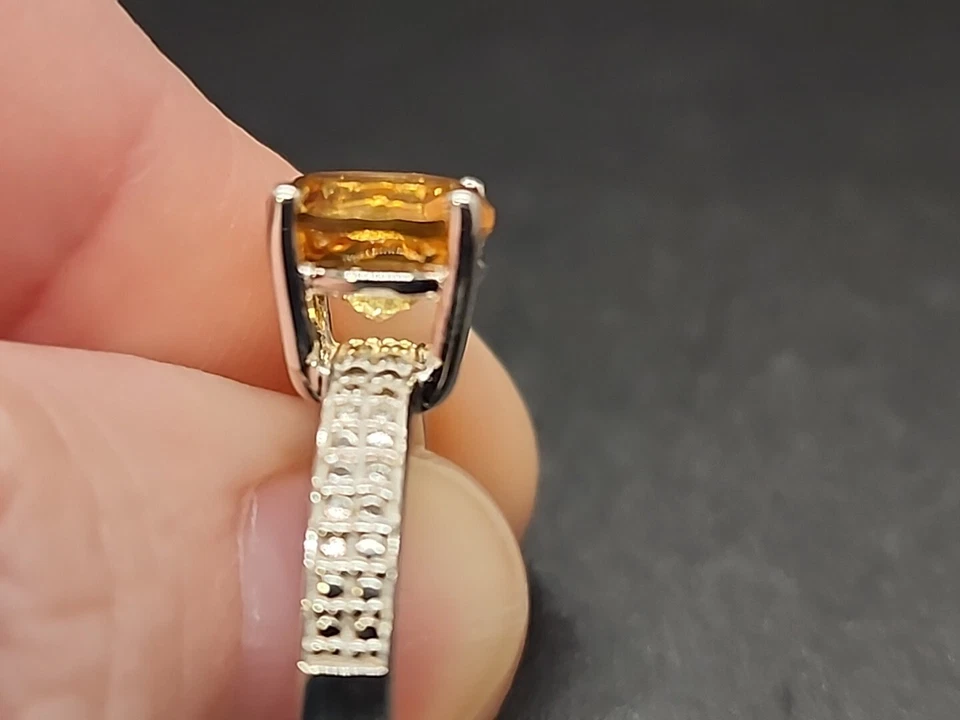 Anel solitário corte redondo 1,92 ctw citrino ródio sobre 925 tamanho 7 - Imagem 4 de 4