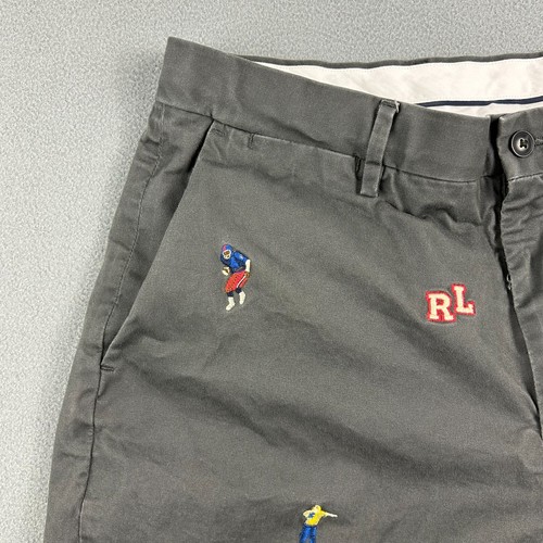 Polo Ralph Lauren Shorts Mens 33 Gray Embroidered Football Flat Front Chino - Picture 3 of 10