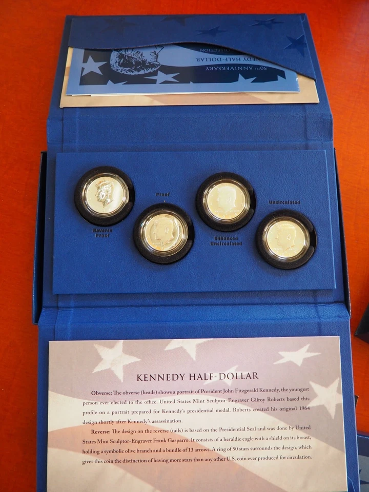 2014 50C СЕРЕБРЯНЫЙ КЕННЕДИ ПОЛОВИНА ДОЛЛАРА 50-ЛЕТИЕ 4 МОНЕТЫ НАБОР В OGP W P S D - Изображение 3 из 4