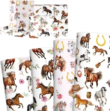 Horse Wrapping Paper - 12 Sheet Western Cowboy Wrapping Paper, Rodeo Flower Wate