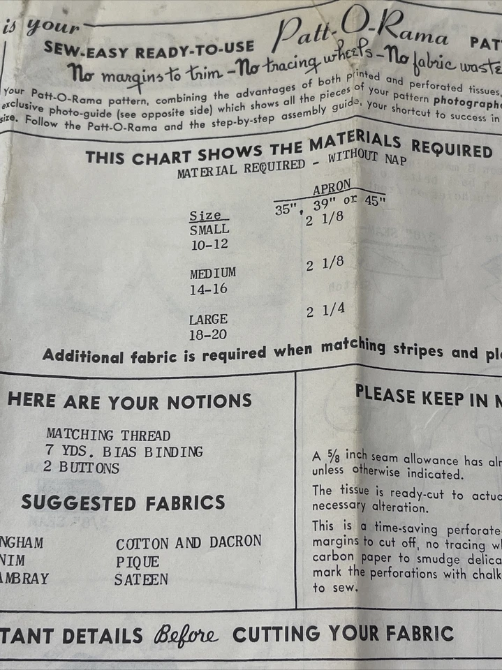 Mail Order Sewing Pattern 8157 Womens Full Apron Smock Size Large 18 20 Punched - Image 3 of 4