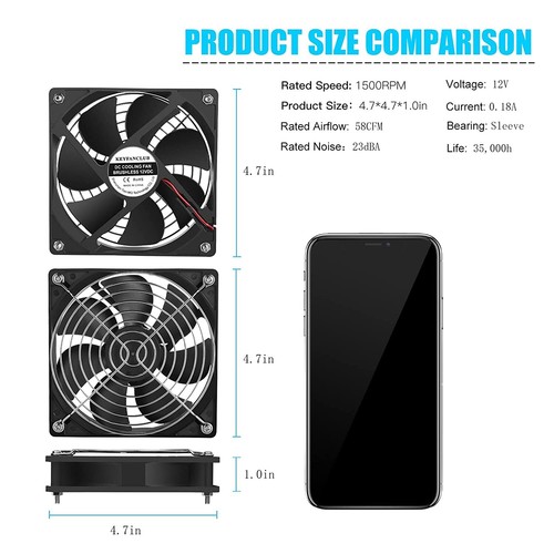 2 Pack 120mm Fan DC 12V Computer Fan 120mm x 120mm x 25mm 2-Pin High Performance - Picture 2 of 6