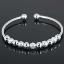 Pretty New Silver Plated Smooth  Shiny Beaded Cuff Bangle Bracelet