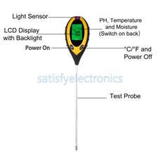 4 en 1 LCD Suelo Humedad Humedad Temperatura Luz Solar PH Probador Medidor NUEVO